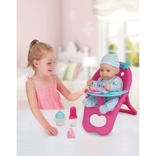 Játékbaba etetőszékkel, 30 cm magas Játékbaba etetőszékkel, 30 cm magas