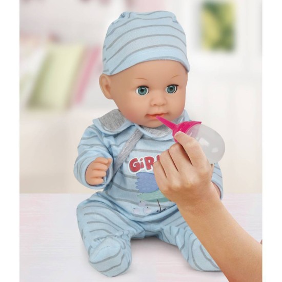 Játékbaba etetőszékkel, 30 cm magas Játékbaba etetőszékkel, 30 cm magas