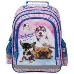 Cleo & Frank kétrekeszes elsős iskolatáska lányoknak, rózsaszín-kék, kutyás