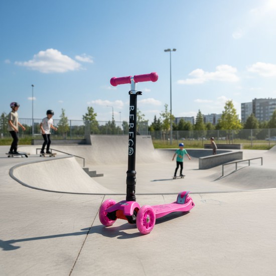 WIGO összecsukható, 3 kerekű, LED-es gyerekroller kislányoknak, pink