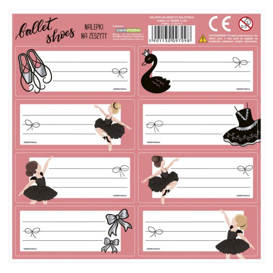 Backup füzetcimke, iskolai matrica könyvekhez és füzetekhez, balerinás, Ballet Shoes