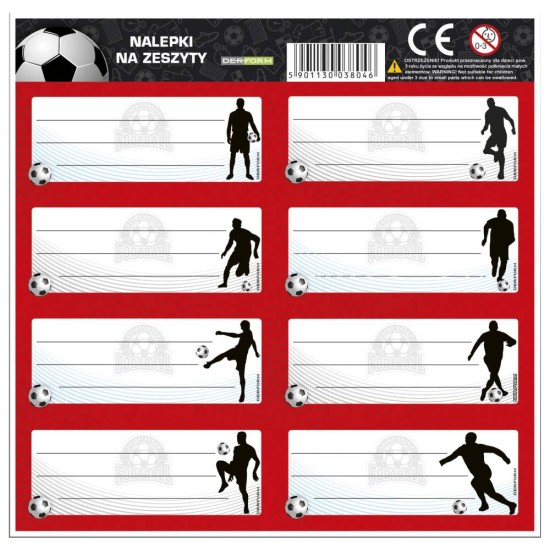 Backup füzetcimke, iskolai matrica könyvekhez és füzetekhez, focis mintával