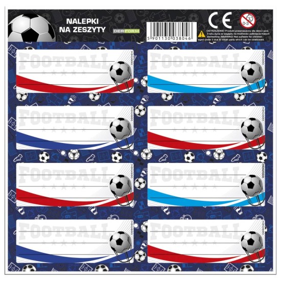 Backup füzetcimke, iskolai matrica könyvekhez és füzetekhez, focis mintával