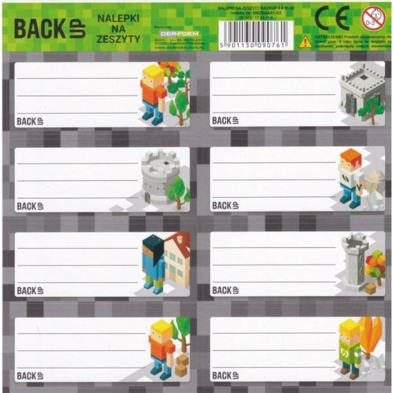 Backup füzetcimke, iskolai matrica könyvekhez és füzetekhez, Minecraft, Game Level
