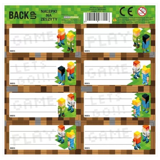 Backup füzetcimke, iskolai matrica könyvekhez és füzetekhez, Minecraft, Game Level