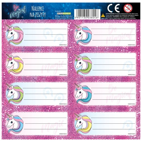 Backup füzetcimke, iskolai matrica könyvekhez és füzetekhez, unikornis mintával