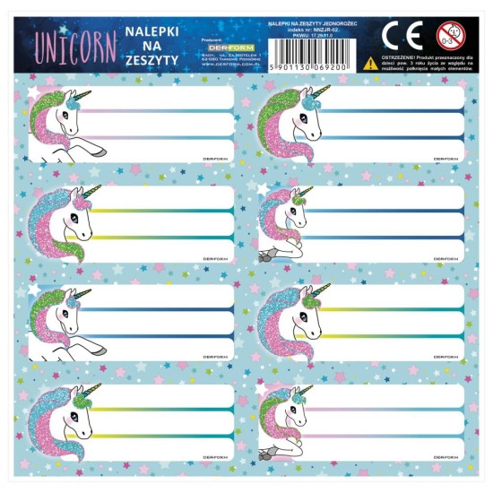 Backup füzetcimke, iskolai matrica könyvekhez és füzetekhez, unikornis mintával