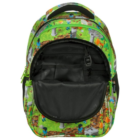 BackUP iskolatáska/gyerek hátizsák fiúknak, háromrekeszes, Minecraft gamer