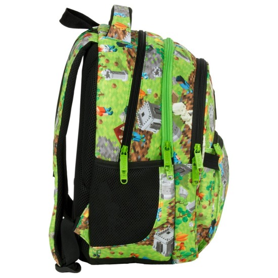 BackUP iskolatáska/gyerek hátizsák fiúknak, háromrekeszes, Minecraft gamer