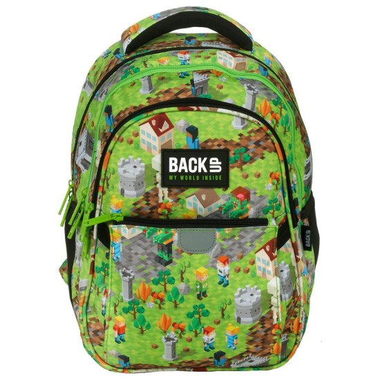 BackUP iskolatáska/gyerek hátizsák fiúknak, háromrekeszes, Minecraft gamer