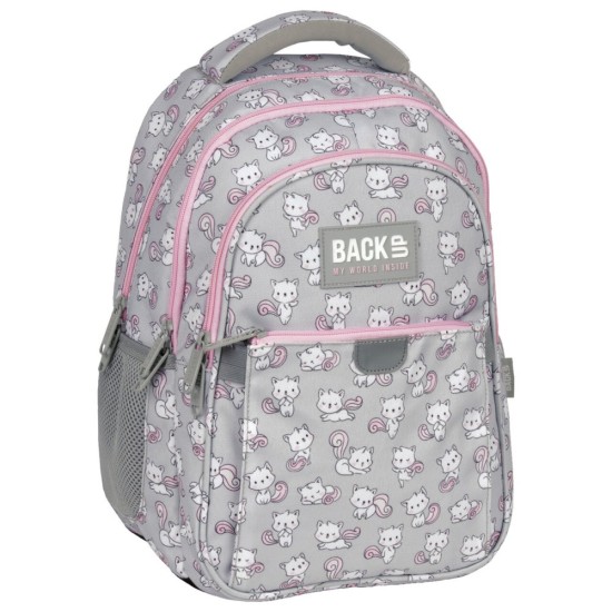 BackUP gyerek iskolatáska/hátizsák lányoknak, háromrekeszes, funny cats, cicás