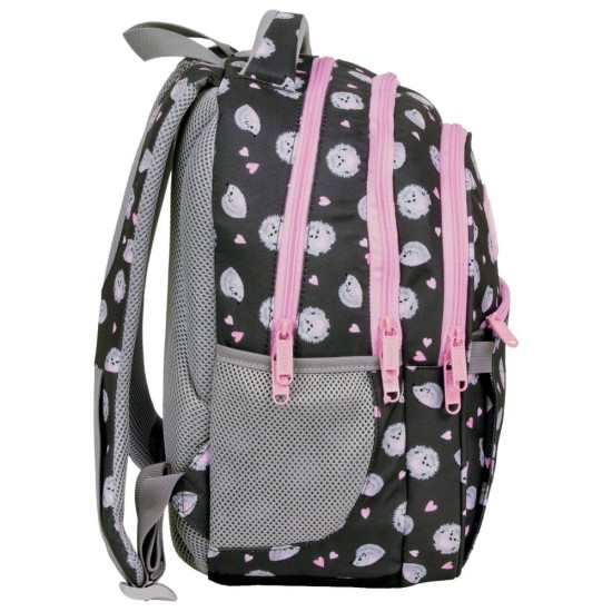 BackUP gyerek hátizsák lányoknak, háromrekeszes, süni, fekete
