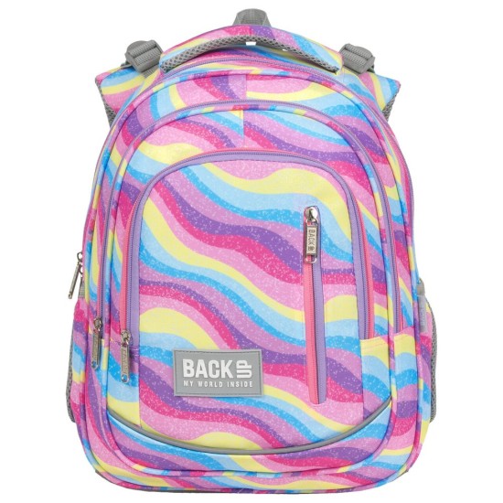 BackUP gyerek iskolatáska/hátizsák lányoknak, rainbow waves, szirvárványos