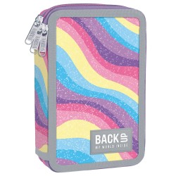 BackUP háromrekeszes tolltartó lányoknak, felszereléssel, rainbow waves, szivárványos