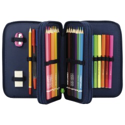 BackUP háromrekeszes tolltartó lányoknak, felszereléssel, rainbow waves, szivárványos