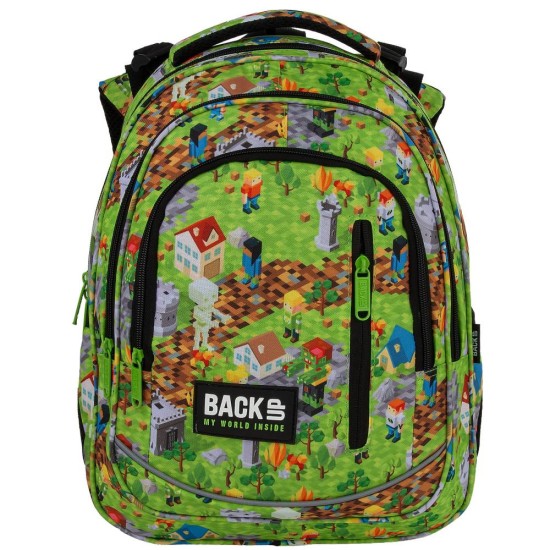 BackUP iskolatáska és hátizsák fiúknak, 3 rekeszes, Minecraft Gamer