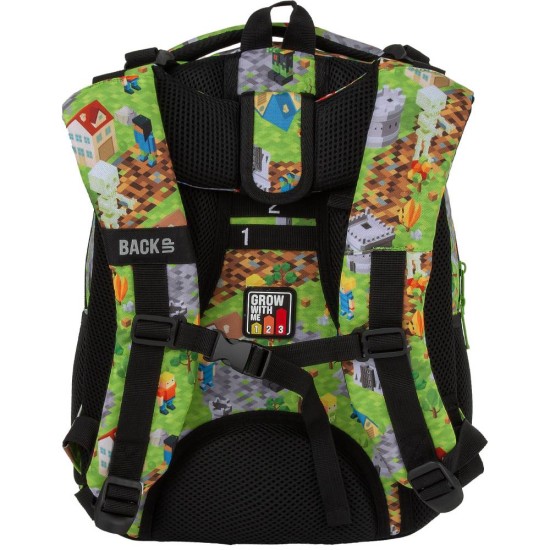 BackUP iskolatáska és hátizsák fiúknak, 3 rekeszes, Minecraft Gamer