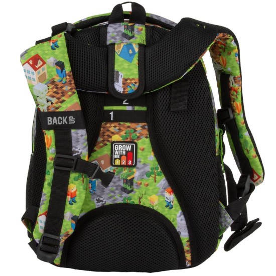 BackUP iskolatáska és hátizsák fiúknak, 3 rekeszes, Minecraft Gamer
