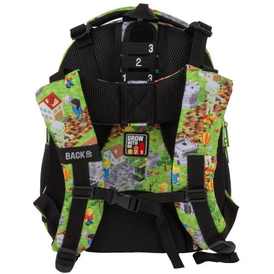 BackUP iskolatáska és hátizsák fiúknak, 3 rekeszes, Minecraft Gamer