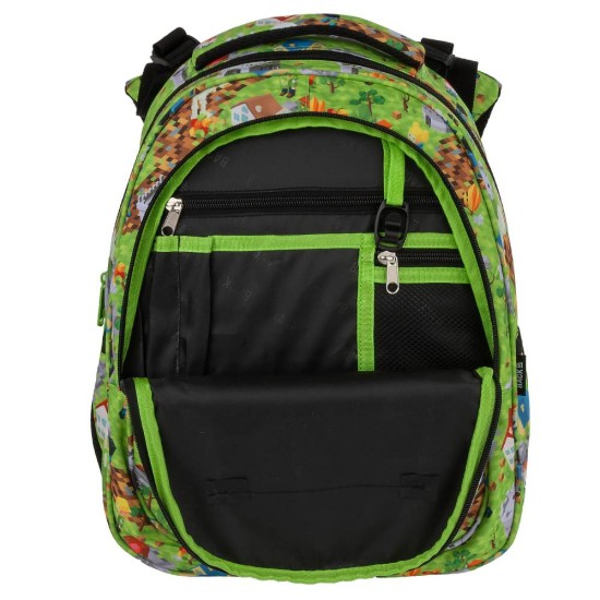 BackUP iskolatáska és hátizsák fiúknak, 3 rekeszes, Minecraft Gamer