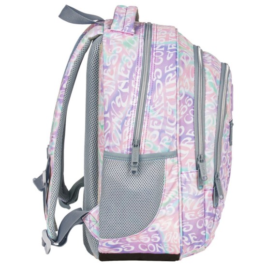 BackUP iskolatáska, hátizsák lányoknak, háromrekeszes, pink pasztell