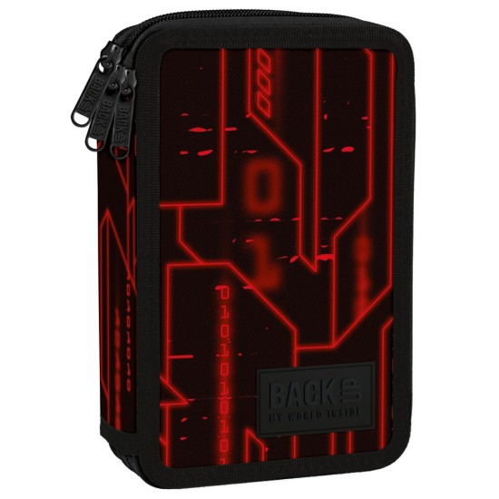 BackUp háromrekeszes, emeletes tolltartó, felszereléssel, energy - red