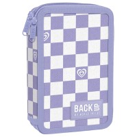 BackUp kétrekeszes, emeletes tolltartó, felszereléssel, lila pepita