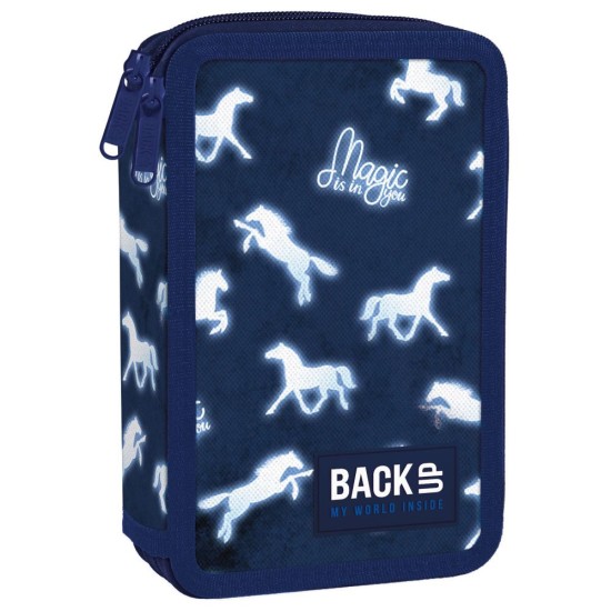 BackUp kétrekeszes, emeletes tolltartó, felszereléssel, lovas