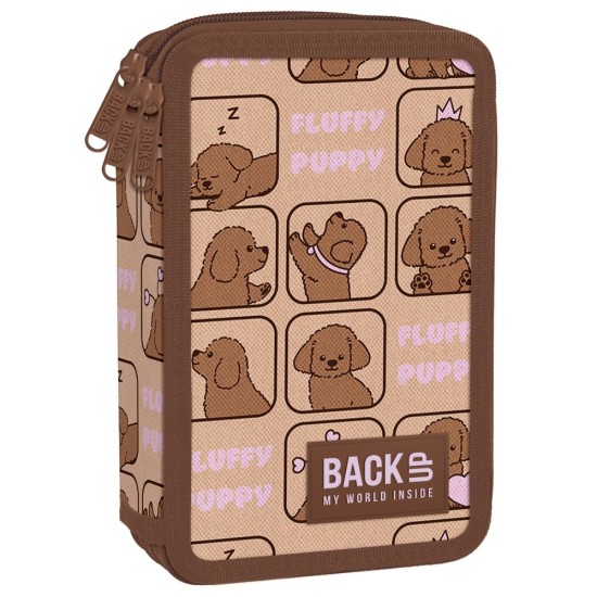 BackUp háromrekeszes, emeletes tolltartó, felszereléssel, Morzsi kutyás