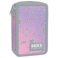 BackUp kétrekeszes, emeletes tolltartó, felszereléssel, rózsaszín silver glitter
