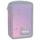 BackUp kétrekeszes, emeletes tolltartó, felszereléssel, rózsaszín silver glitter