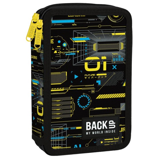 BackUp kétrekeszes, emeletes tolltartó, felszereléssel, technical yellow
