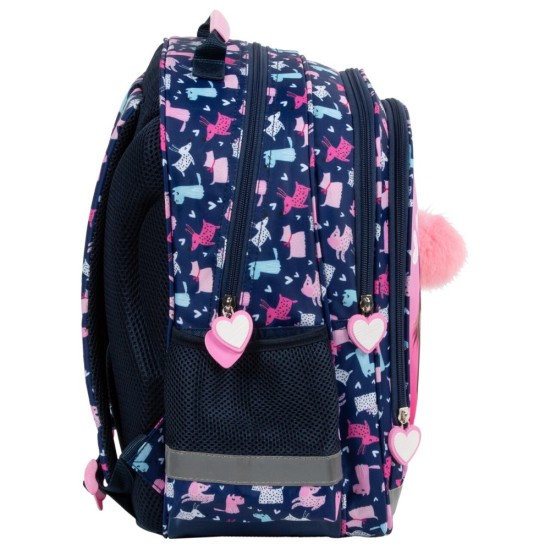 Cleo & Frank ergonomikus iskolatáska és hátizsák lányoknak, kiskutyás, kék-rózsaszín