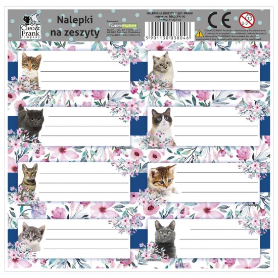 Cleo & Frank füzetcimke, iskolai matrica könyvekhez és füzetekhez, cicás