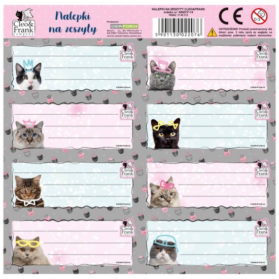 Cleo & Frank füzetcimke, iskolai matrica könyvekhez és füzetekhez, cicás