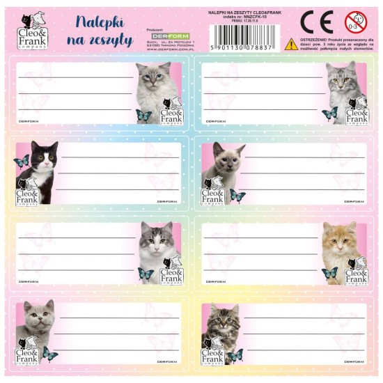 Cleo & Frank füzetcimke, iskolai matrica könyvekhez és füzetekhez, cicás