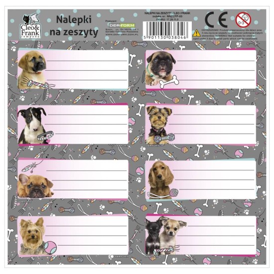 Cleo & Frank füzetcimke, iskolai matrica könyvekhez és füzetekhez, kiskutyás