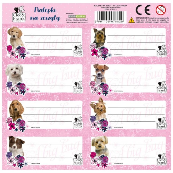 Cleo & Frank füzetcimke, iskolai matrica könyvekhez és füzetekhez, kiskutyás