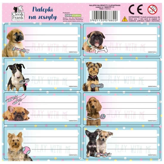 Cleo & Frank füzetcimke, iskolai matrica könyvekhez és füzetekhez, kiskutyás