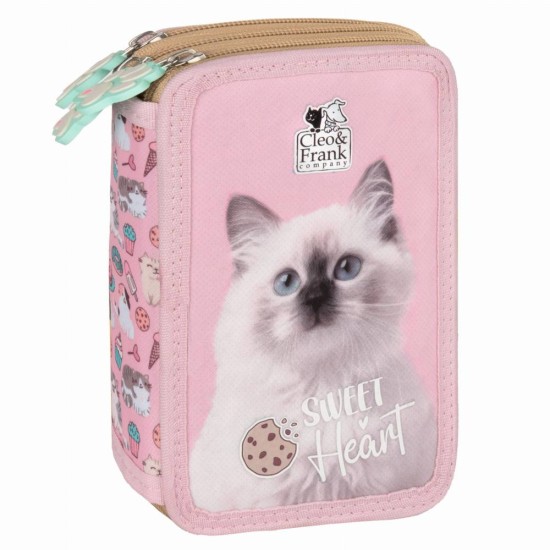 Cleo & Frank háromrekeszes, emeletes tolltartó felszereléssel lányoknak, cicás, Sweet Heart