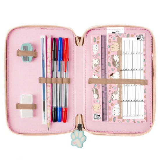 Cleo & Frank háromrekeszes, emeletes tolltartó felszereléssel lányoknak, cicás, Sweet Heart