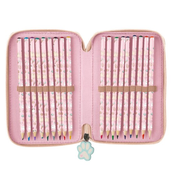 Cleo & Frank háromrekeszes, emeletes tolltartó felszereléssel lányoknak, cicás, Sweet Heart