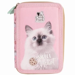 Cleo & Frank kétemeletes cicás tolltartó lányoknak, felszerelt, Sweet Heart