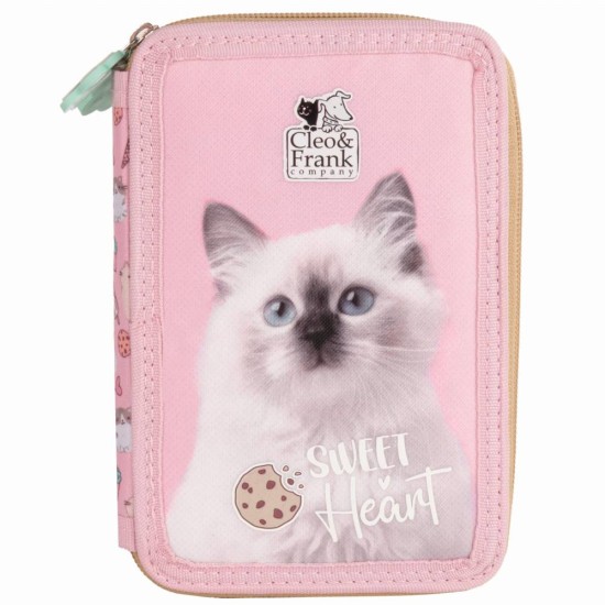 Cleo & Frank kétemeletes cicás tolltartó lányoknak, felszerelt, Sweet Heart