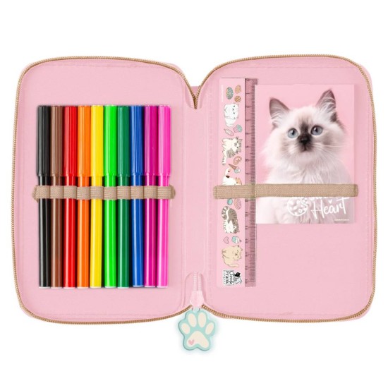 Cleo & Frank kétemeletes cicás tolltartó lányoknak, felszerelt, Sweet Heart