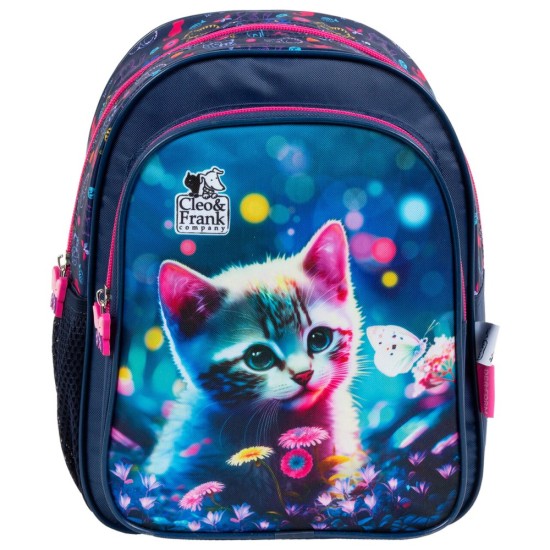 Cleo & Frank kétrekeszes óvodai hátizsák, cicás, kék