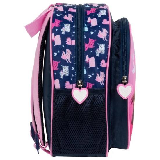 Cleo & Frank kétrekeszes óvodai hátizsák lányoknak, kiskutyás, kék - rózsaszín