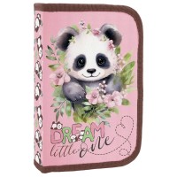 Egyrekeszes kihajtható tolltartó lányoknak, Panda mania