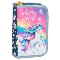 Egyrekeszes kihajtható tolltartó lányoknak, szivárványos unikornis, Unicorn Powers
