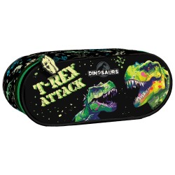 Egyrekeszes ovális tolltartó fiúknak, dinoszaurusz, T-Rex Attack